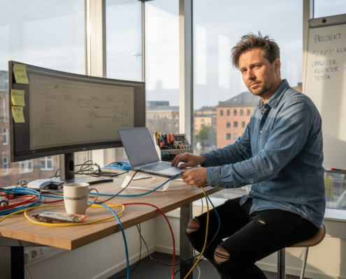 Maximera flexibiliteten med it-support utan avtal 9 En IT-tekniker kopplar in en bärbar dator på kontoret.