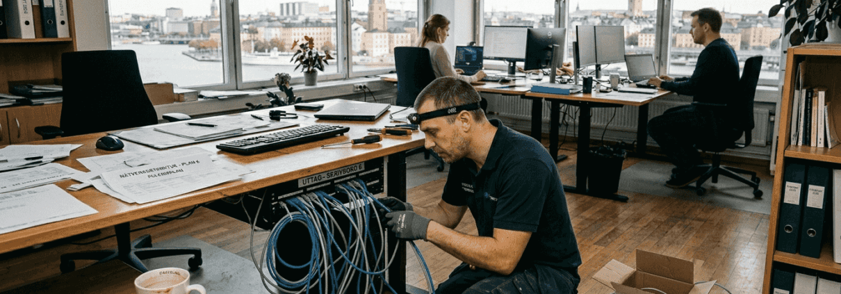 Så installerar ditt företag nätverk i Stockholm 2026 1 IT-specialister sätter upp och konfigurerar nätverk på arbetsplatser.