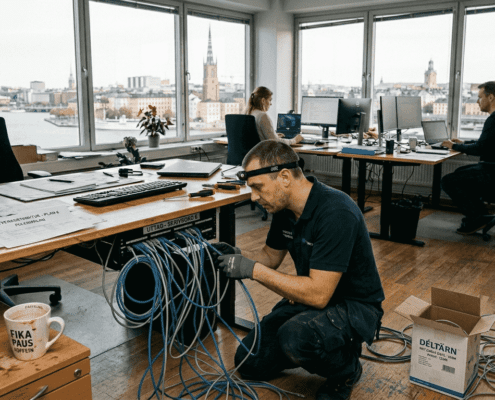 Så installerar ditt företag nätverk i Stockholm 2026 1 IT-specialister sätter upp och konfigurerar nätverk på arbetsplatser.