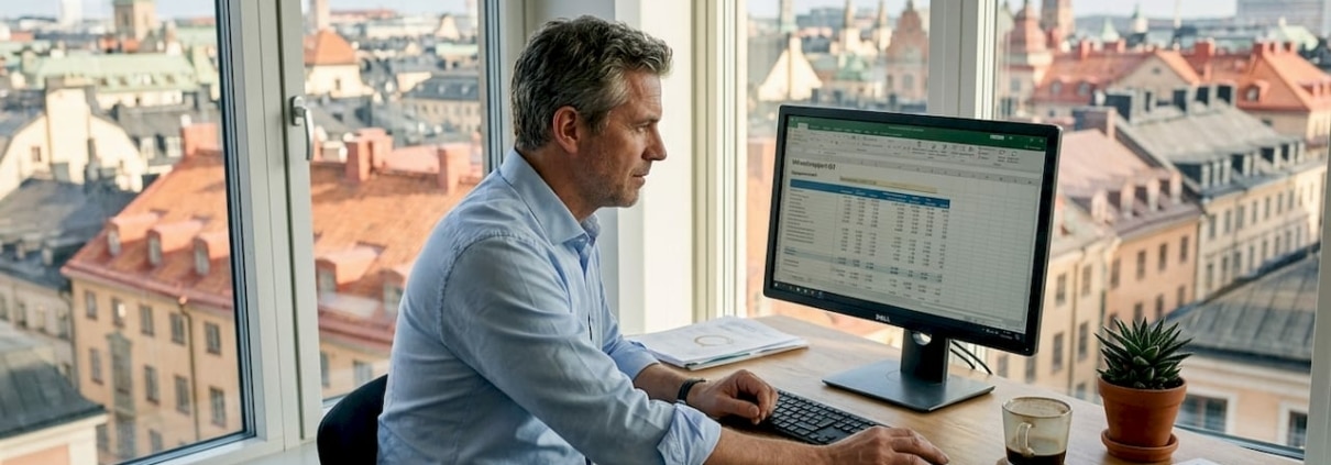 En chef går igenom budgeten för IT-säkerheten på kontoret i Stockholm.