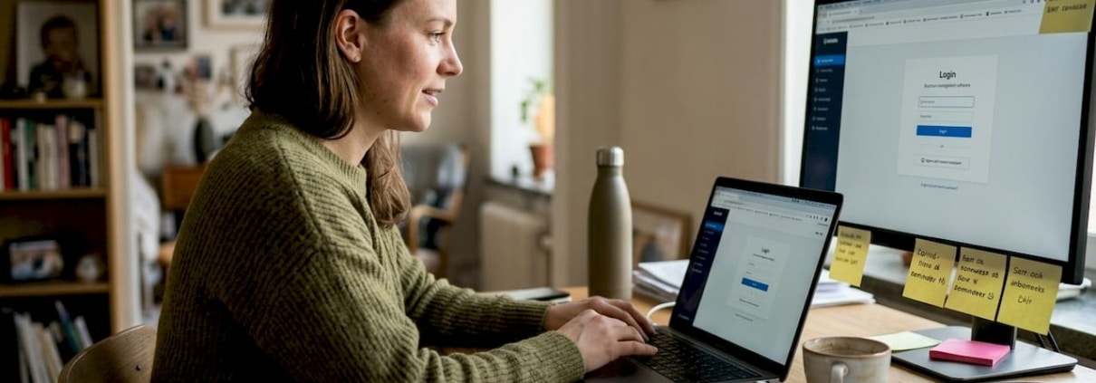 Egenföretagare arbetar hemifrån och loggar in på sina molntjänster