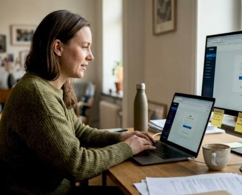 Så väljer småföretag rätt SaaS service i Stockholm 2026 4 Egenföretagare arbetar hemifrån och loggar in på sina molntjänster