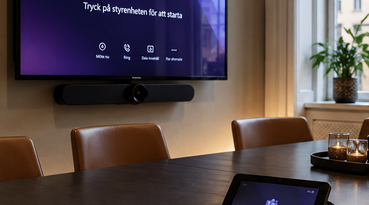 IT-support för mötesrum på Östermalm 1 Mötesrum på Östermalm med skärm för Microsoft Teams igång igen efter felsökning av styrskärmen